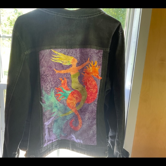 Hand designed Mermaid Jean jacket. Size 18/20W BACCINI . Boho whimsical - Picture 5 of 9